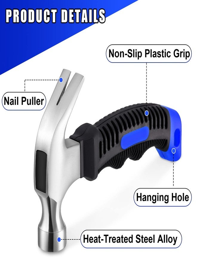 Minatee 8 Pieces Small Hammer 12 Ounce Mini Hammer for Kids Women Men, Lightweight Melt Claw Hammers Bulk with Hardware Nails for Hanging Pictures Crafts Tent Kit (Blue and Black) - Image 3