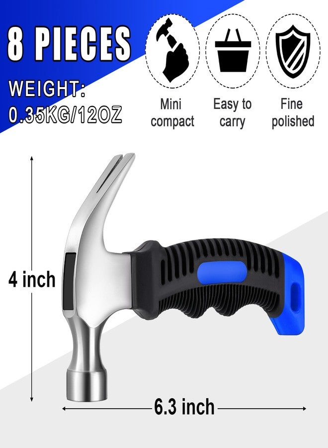 Minatee 8 Pieces Small Hammer 12 Ounce Mini Hammer for Kids Women Men, Lightweight Melt Claw Hammers Bulk with Hardware Nails for Hanging Pictures Crafts Tent Kit (Blue and Black) - Image 2