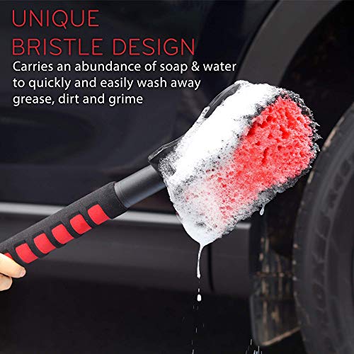 TAKAVU 17.5" Long Handle Soft Bristle Wheel Tire Body Brush - Gentle Car Wash Brush for Safe Tire Sidewall & Wheel Cleaning - Scratch-Free Automotive Tool - Image 4