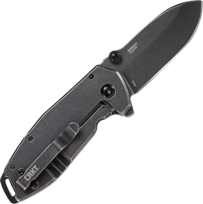 CRKT Squid Black Everyday Carry Assisted Folding Knife with Frame Lock: Stainless Steel Plain Edge Blade, Stainless Steel Handle, Pocket Clip, 2493 - Image 4
