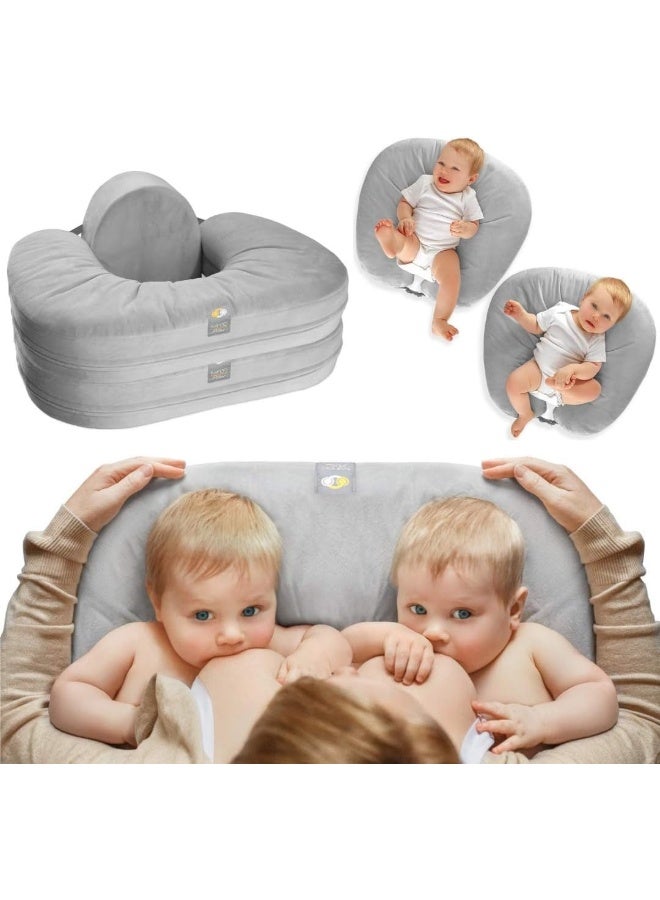 TwinGo Nurse & Lounge Pillow (Grey) - Breastfeeding Pillow for Twins or Two Lounge Pillows - Image 1