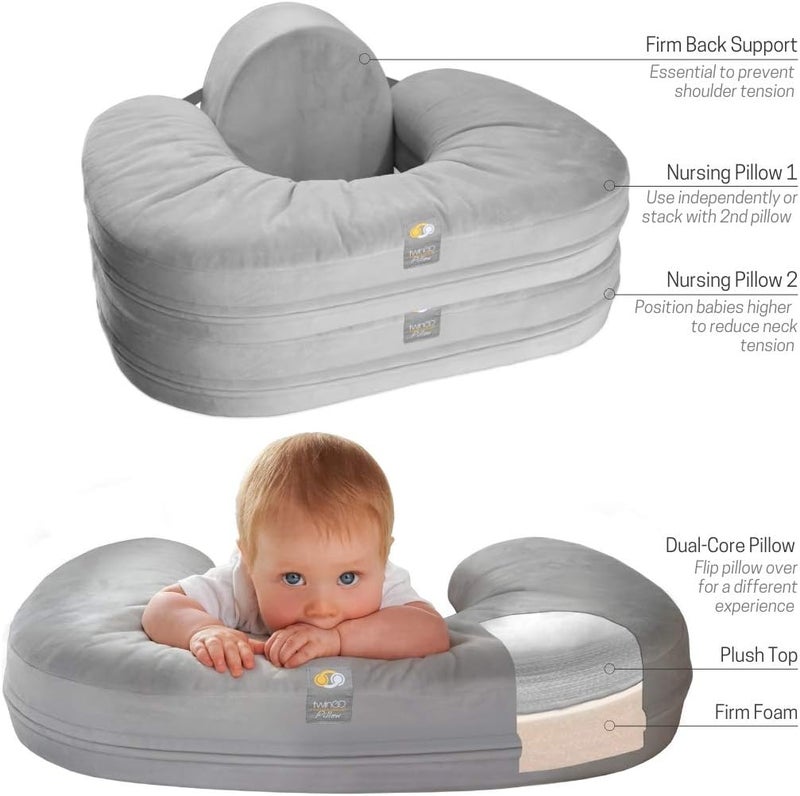 TwinGo Nurse & Lounge Pillow (Grey) - Breastfeeding Pillow for Twins or Two Lounge Pillows - Image 2