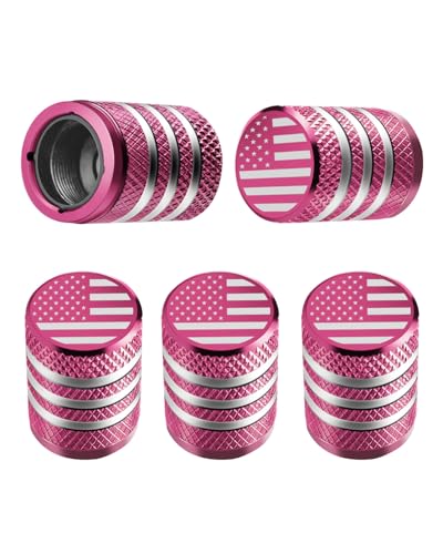 Tire Valve Stem Cap Cover 5 Pack Tire Air Cap Metal with Plastic Liner Corrosion Resistant LeakProof American Flag for Car Truck Motorcycle Bike Pink