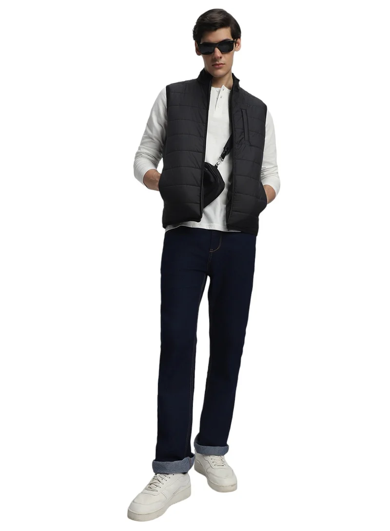 Slim Fit Black Men's Cotton Poly Stretch Jeans with Button & Zip Closure