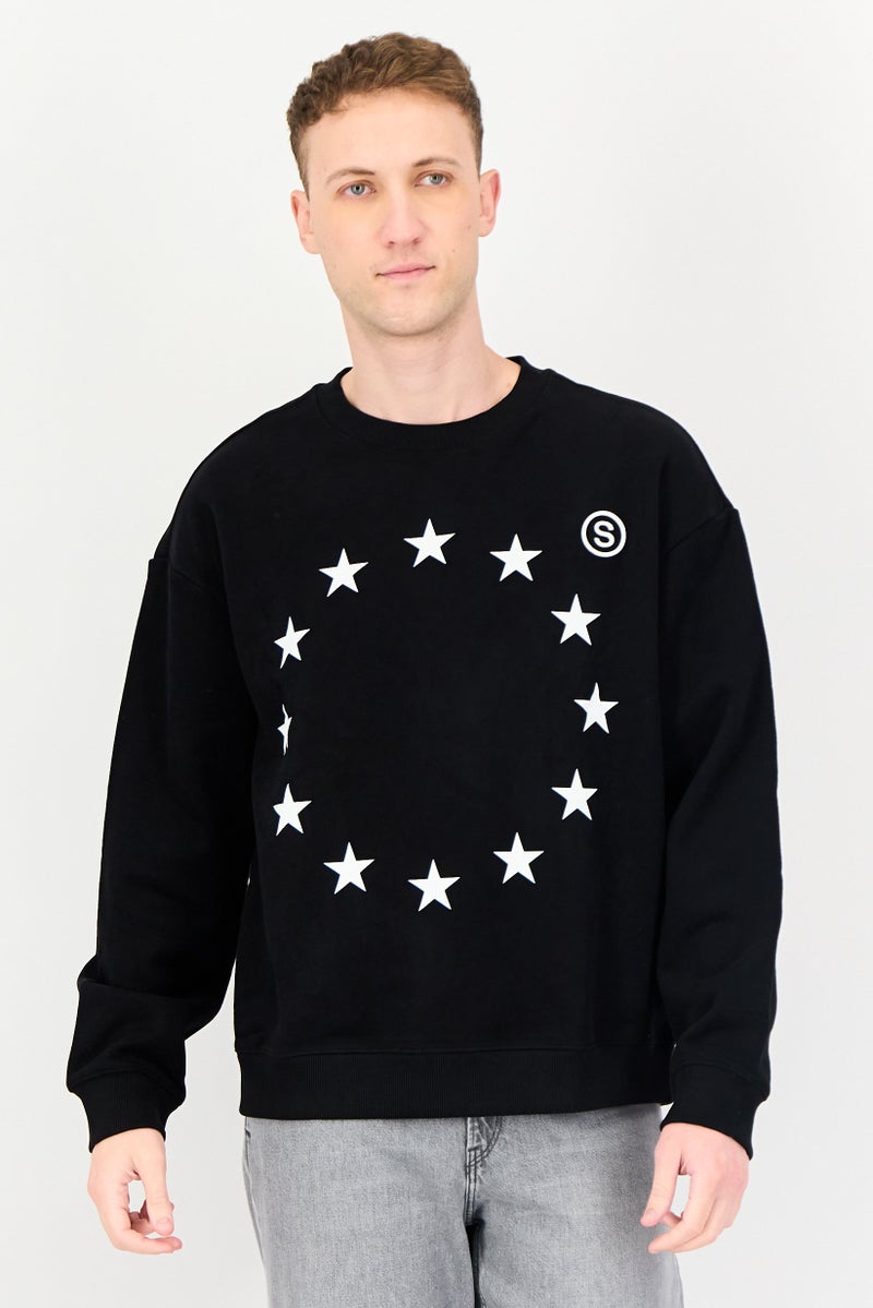 Selected X Etudes Men Crew Neck Embroidered Logo Long Sleeve Sweaters, Black - Image 1