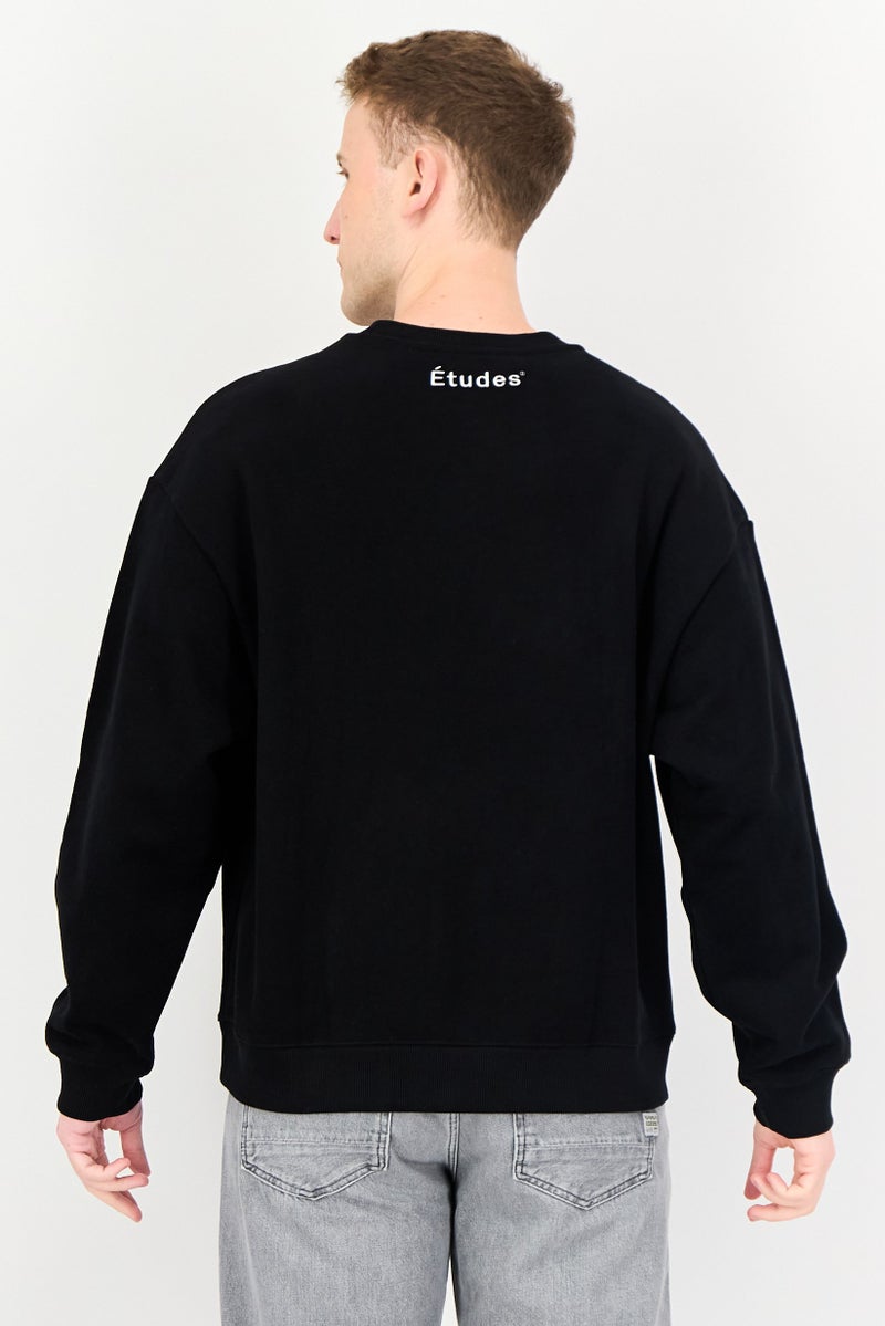 Selected X Etudes Men Crew Neck Embroidered Logo Long Sleeve Sweaters, Black - Image 3