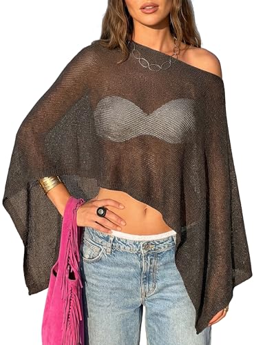 WeciBor Women's Black Sheer Poncho Shrug Top Summer Y2K Lightweight Bolero Cover Up for Formal Evening Dress Matching - Image 1