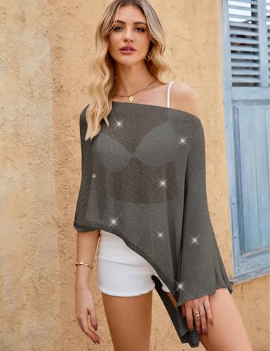 WeciBor Women's Black Sheer Poncho Shrug Top Summer Y2K Lightweight Bolero Cover Up for Formal Evening Dress Matching - Image 2