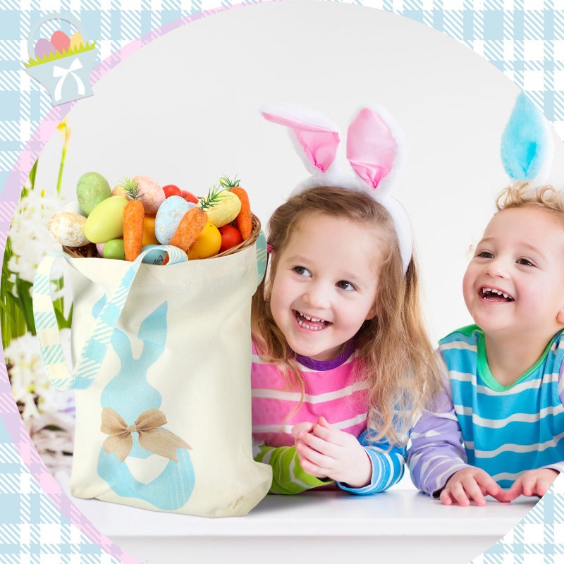 GliCraft 3 Pcs Easter Bunny Tote Bags Easter Bags with Handle Happy Rabbit Gift Reusable Canvas Candy Purse for Egg Party Supplies (Black and White,Bunny) - Image 5