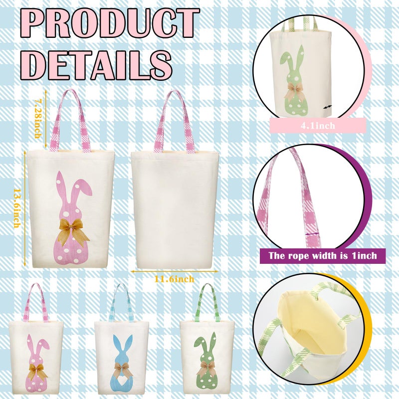 GliCraft 3 Pcs Easter Bunny Tote Bags Easter Bags with Handle Happy Rabbit Gift Reusable Canvas Candy Purse for Egg Party Supplies (Black and White,Bunny) - Image 2