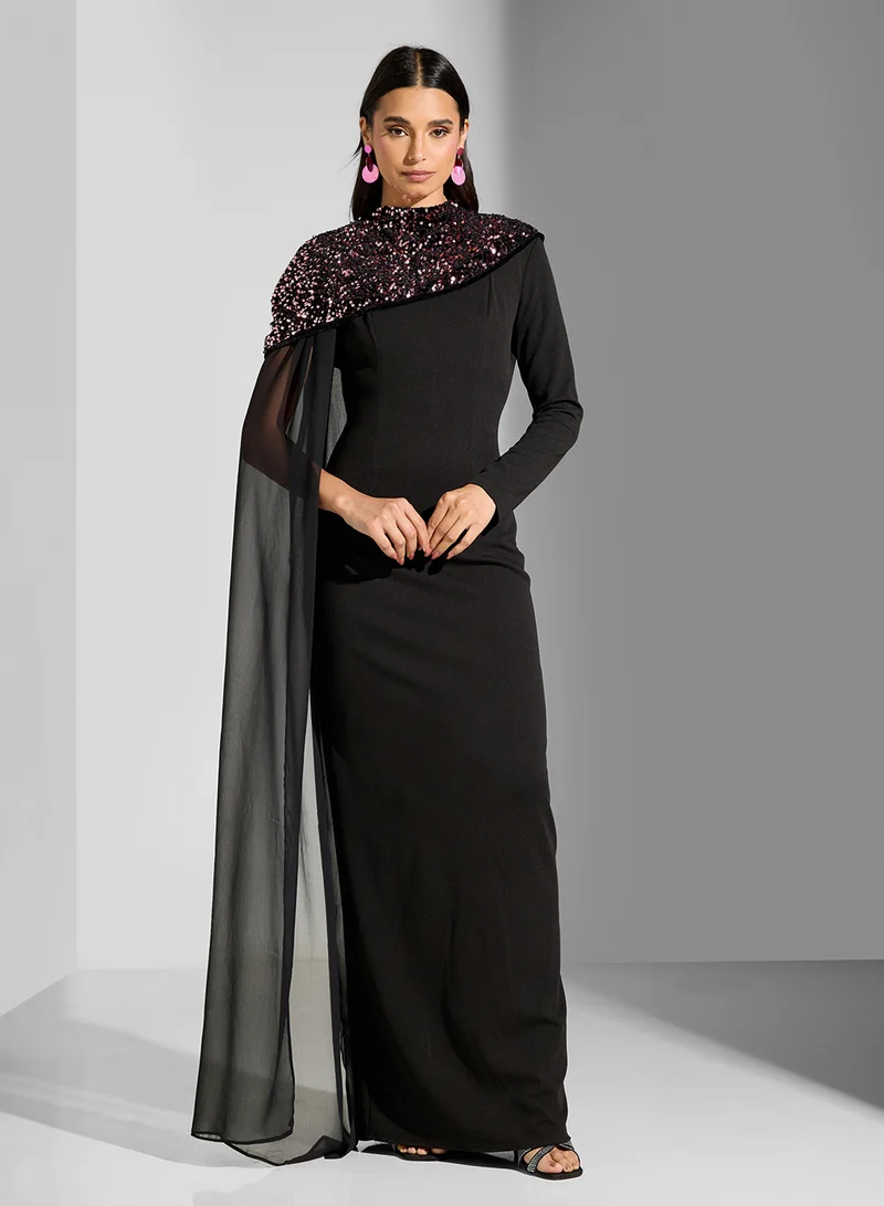 Namshi x Sequin Cape Gown