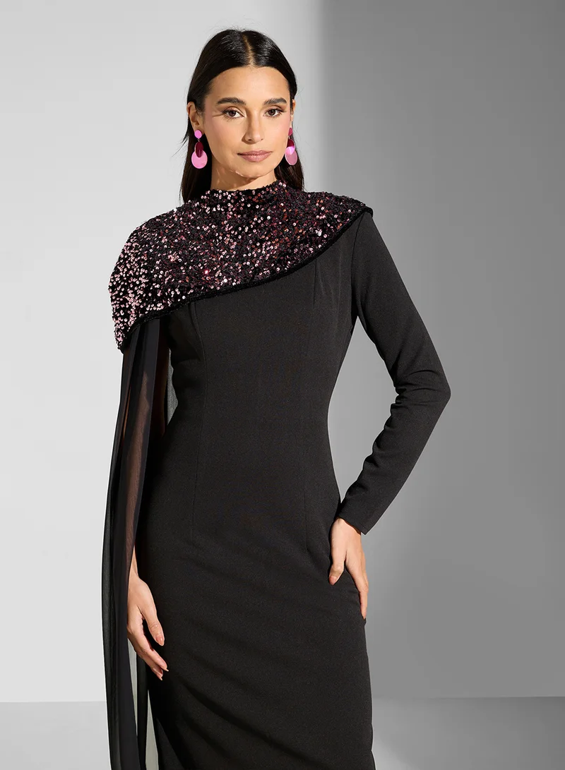 Namshi x Sequin Cape Gown