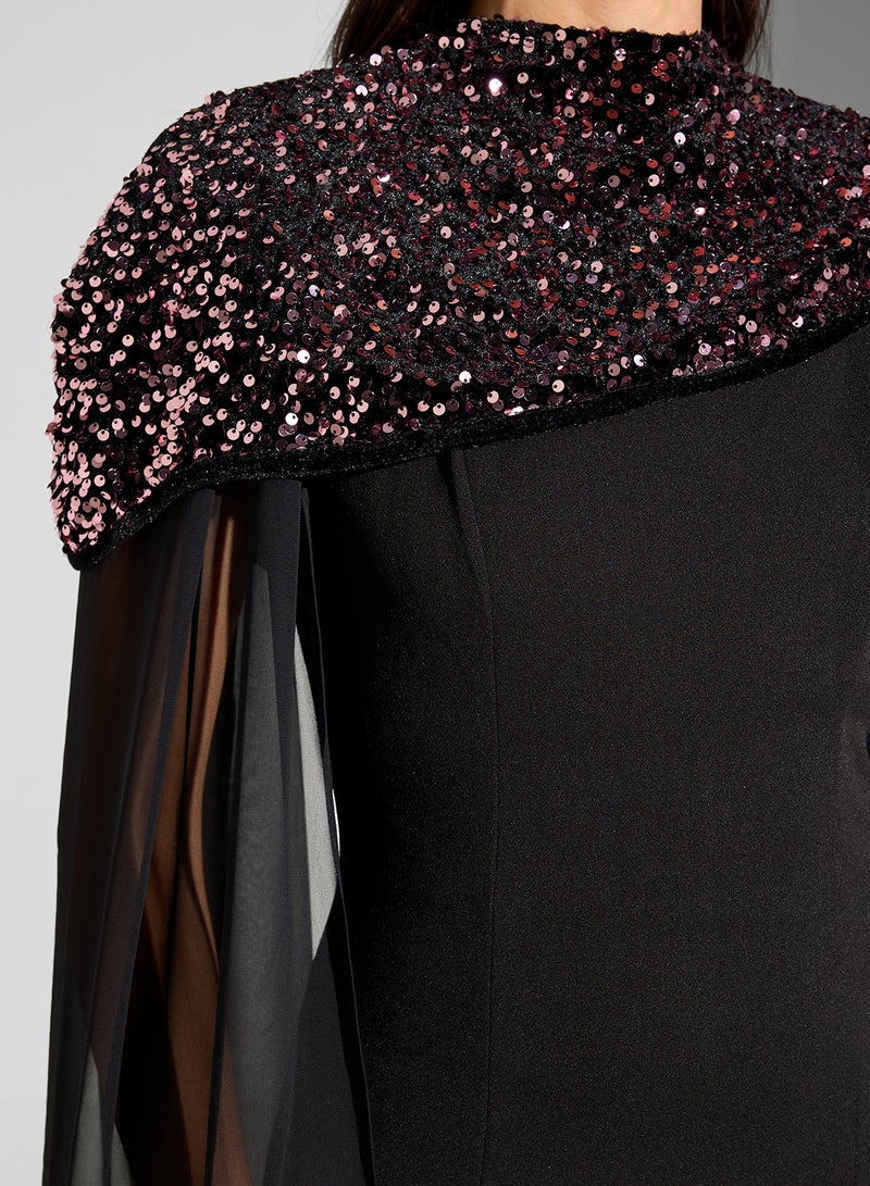 نمشي x فستان سهرة بكاب مطرز بالترتر - Image 4