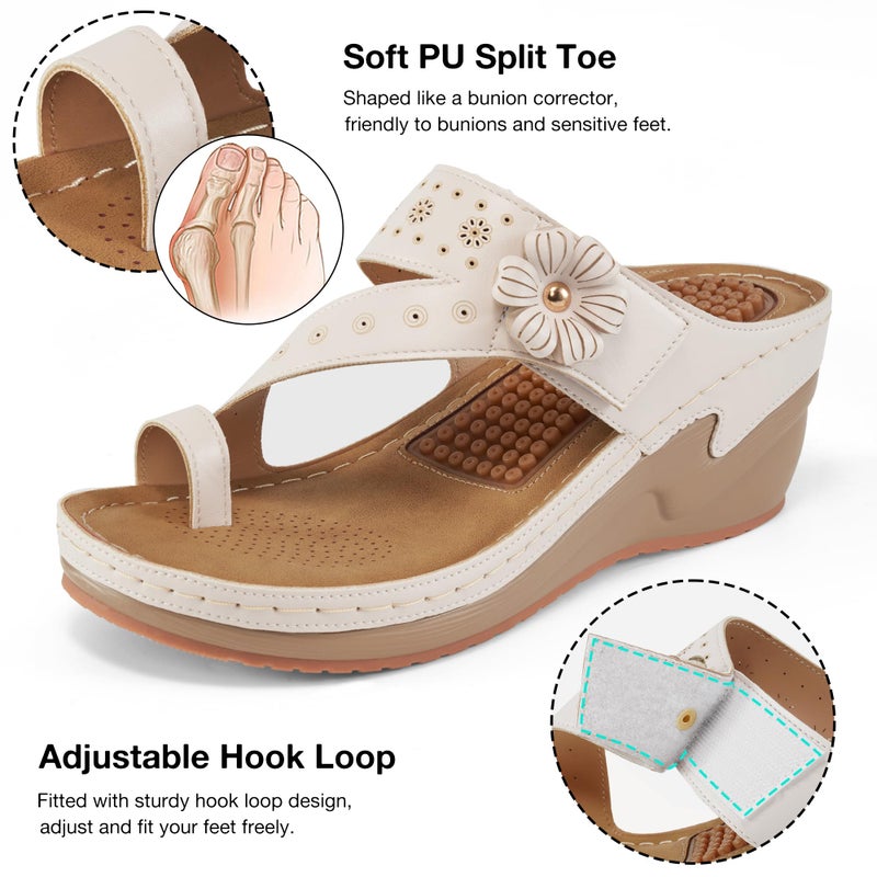 FUDYNMALC Womens Sandals Wedge 2026: All-Day Comfort Platform Flip Flops with Adjustable Dressy Summer Walking Shoes for Wedding Travel Casual, Beige, Size 9 - Image 4