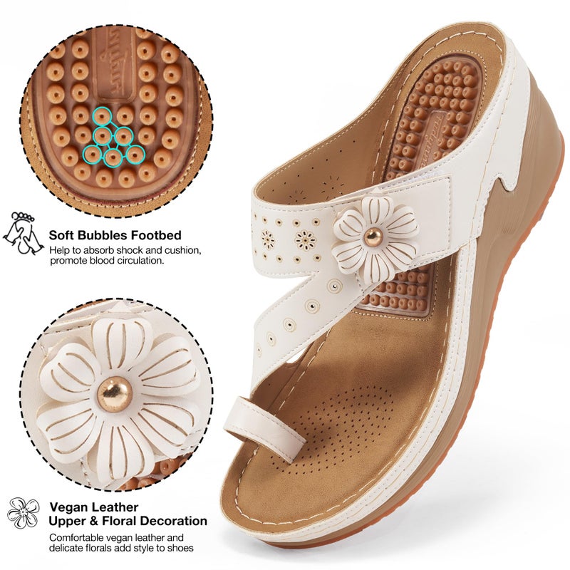 FUDYNMALC Womens Sandals Wedge 2026: All-Day Comfort Platform Flip Flops with Adjustable Dressy Summer Walking Shoes for Wedding Travel Casual, Beige, Size 9 - Image 5
