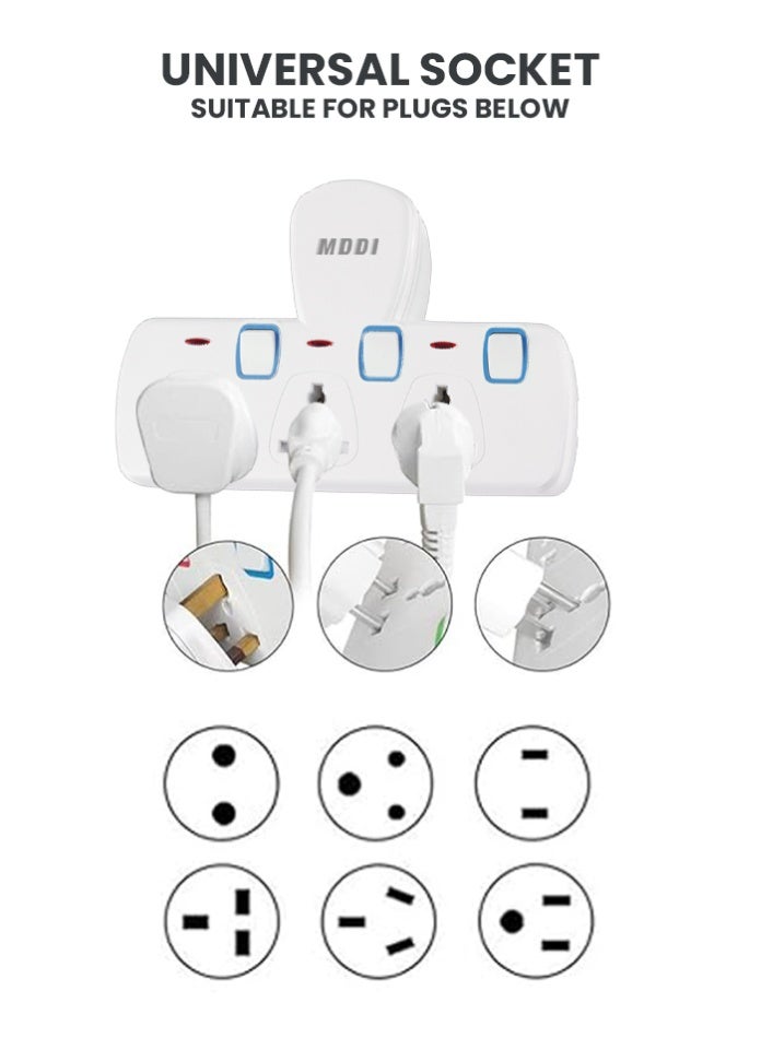 MODI 3 In1 Wall Plug Adapter Extension – 3 Outlet Sockets with Individual Switches Power Strip, Multi Plug Socket  with Surge Protection for Home, Office & Travel - Image 4