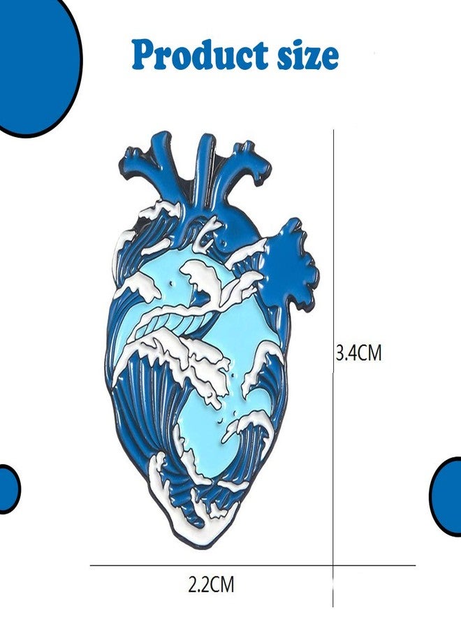 KOOBOOK 2Pcs Blue Romantic Ocean Wave Whale Brooch Human Heart Enamel Pin Lapel pins Heart Anatomy Badges - Image 3