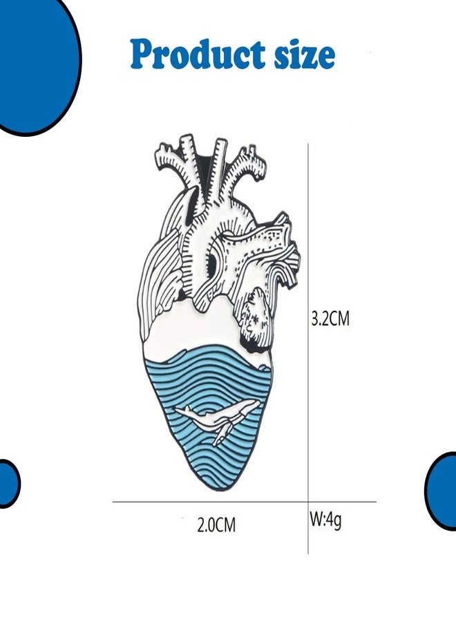 KOOBOOK 2Pcs Blue Romantic Ocean Wave Whale Brooch Human Heart Enamel Pin Lapel pins Heart Anatomy Badges - Image 4
