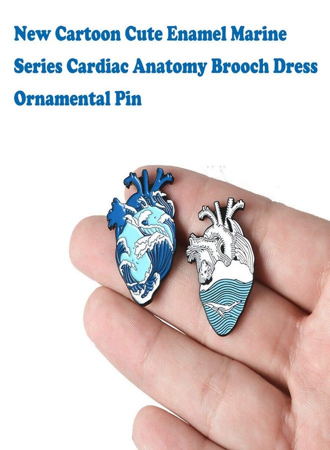 KOOBOOK 2Pcs Blue Romantic Ocean Wave Whale Brooch Human Heart Enamel Pin Lapel pins Heart Anatomy Badges - Image 5