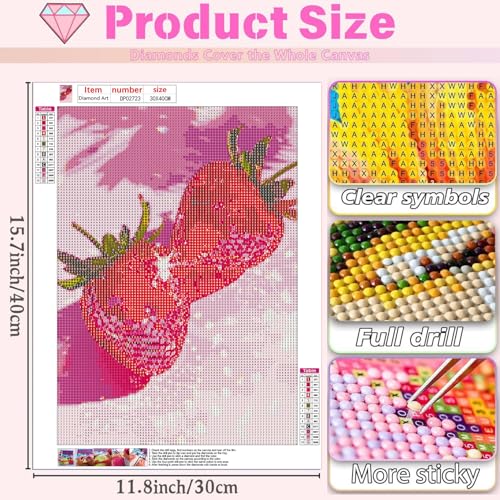 AIBOERL Strawberry Diamond Art Kits for Adults,Strawberry 5D Diamond Painting Kits for Adults Beginners,DIY Full Round Drill Diamond Dot Painting Gem Art Kits for Adult, Home Wall Decor 12x16Inch - Image 5