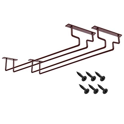 MOCOUM 2 Pack 15.6" Wine Glass Rack Under Cabinet Stemware Rack, Hanger Hold Up To 10 Wine Glasses for Cabinet Kitchen Bar (Brown, 2 pack) - Image 4