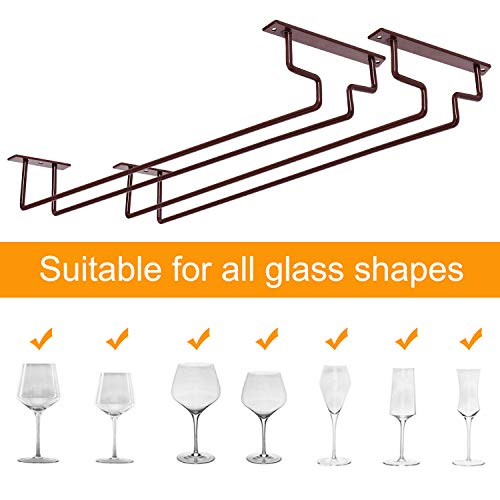 MOCOUM 2 Pack 15.6" Wine Glass Rack Under Cabinet Stemware Rack, Hanger Hold Up To 10 Wine Glasses for Cabinet Kitchen Bar (Brown, 2 pack) - Image 2
