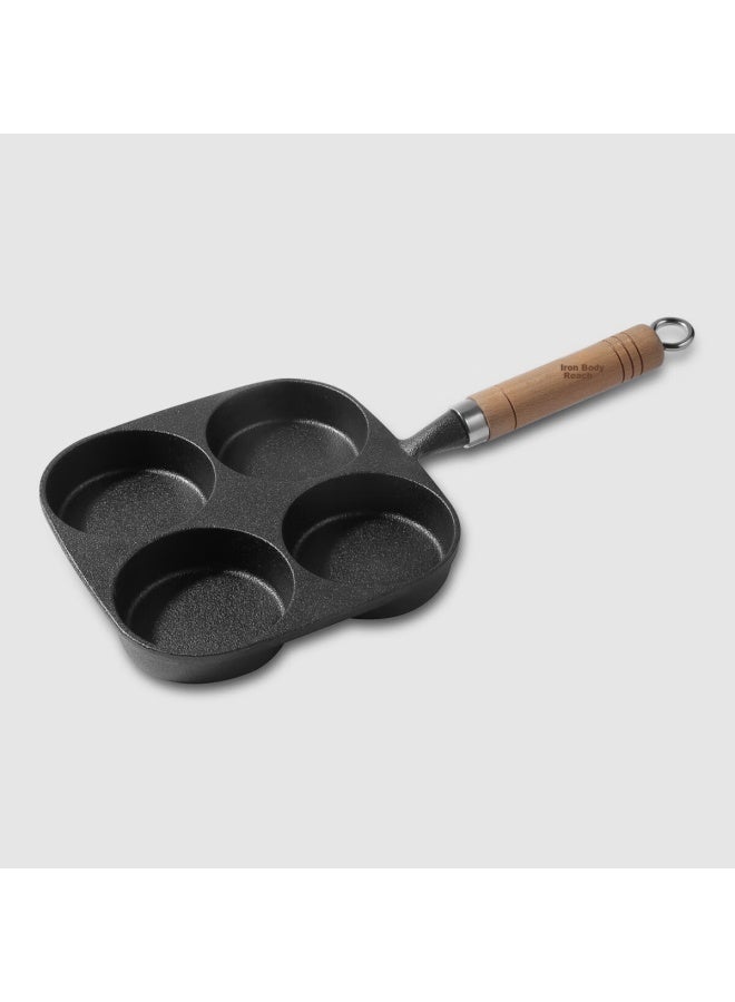 Telssida Cast Iron Four-hole Egg Pan, Egg And Burger Mold, Breakfast Pan, Non-coated Egg Dumpling Pan, Mini Flat Non-stick Pan - Image 4