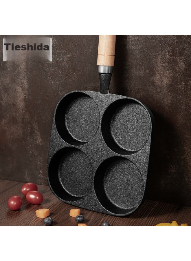 Telssida Cast Iron Four-hole Egg Pan, Egg And Burger Mold, Breakfast Pan, Non-coated Egg Dumpling Pan, Mini Flat Non-stick Pan - Image 2