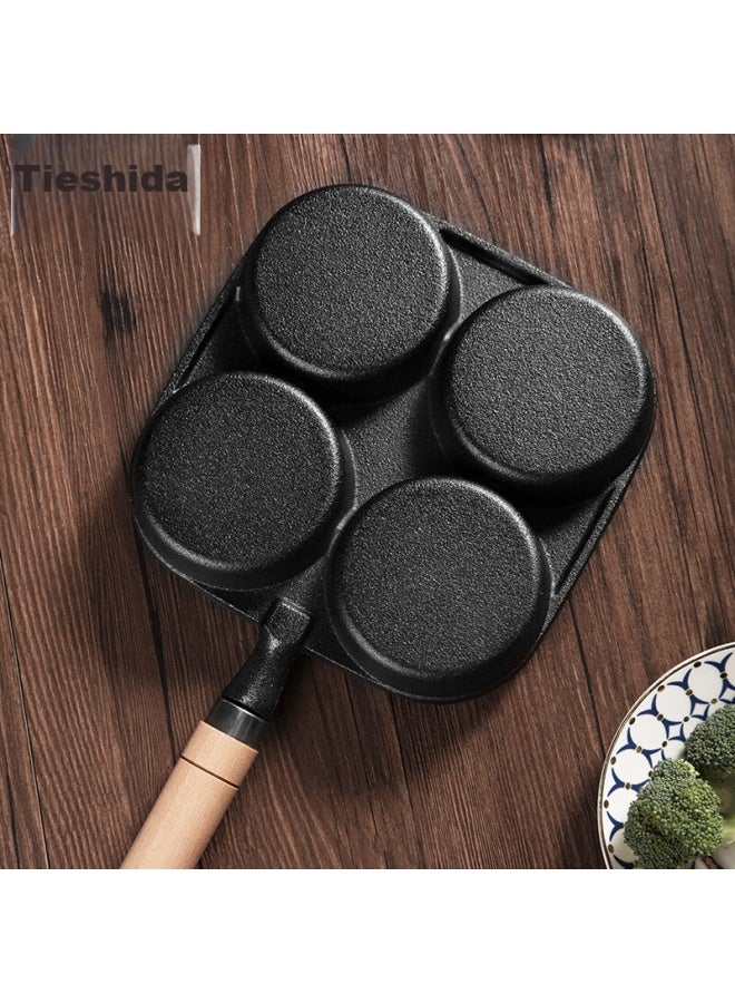 Telssida Cast Iron Four-hole Egg Pan, Egg And Burger Mold, Breakfast Pan, Non-coated Egg Dumpling Pan, Mini Flat Non-stick Pan - Image 1