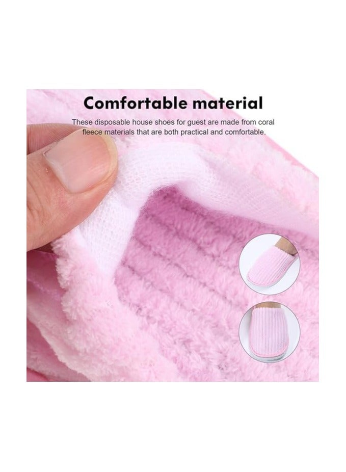 Disposable Slippers, 4 Pairs Closed Toe Spa Slippers Coral Fleece Washable Home Slippers for Women Men Guests Hotels House Slippers Housewarming Party Indoors Bathroom Traveling (Pink)  - Image 4
