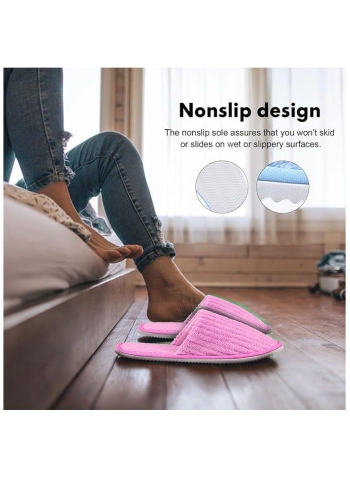 Disposable Slippers, 4 Pairs Closed Toe Spa Slippers Coral Fleece Washable Home Slippers for Women Men Guests Hotels House Slippers Housewarming Party Indoors Bathroom Traveling (Pink)  - Image 5