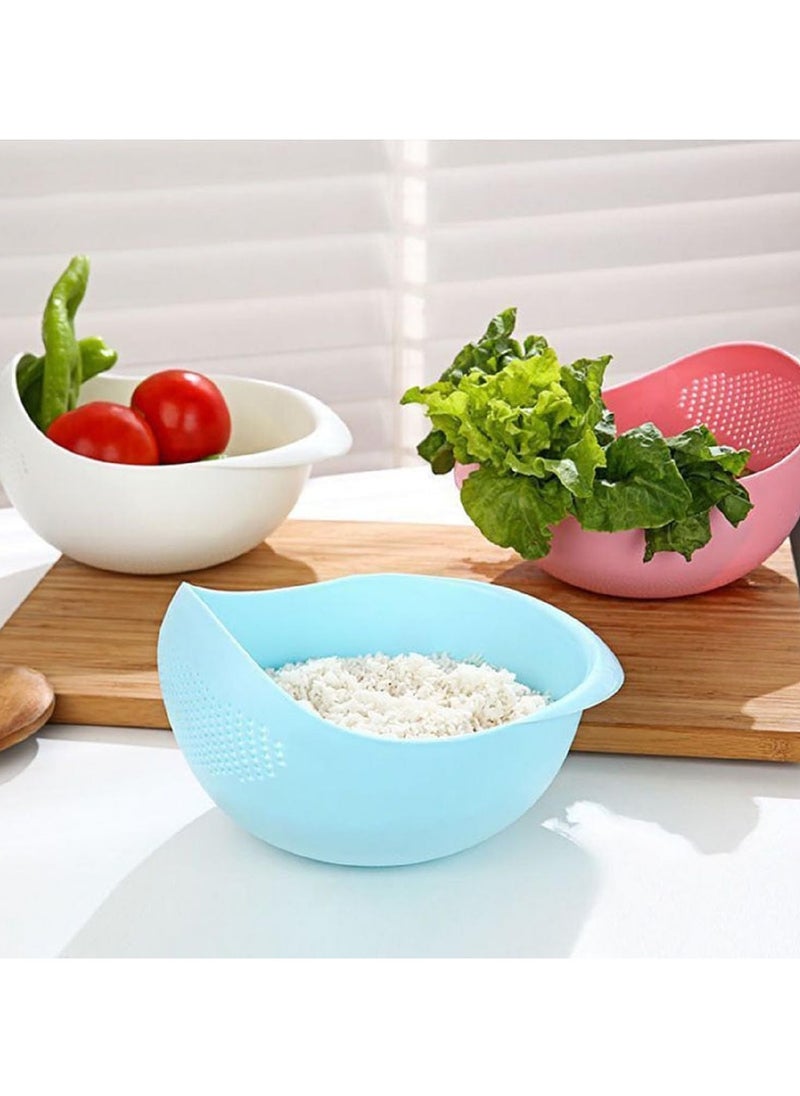 LIMITLESS 2PC Rice Washer Strainer Colander for Cleaning Vegetable, Fruit, Pasta, Steamer Basket, Effortless Rice Washing Colander & Drain Basket with Handles, White & Blue  - Image 4