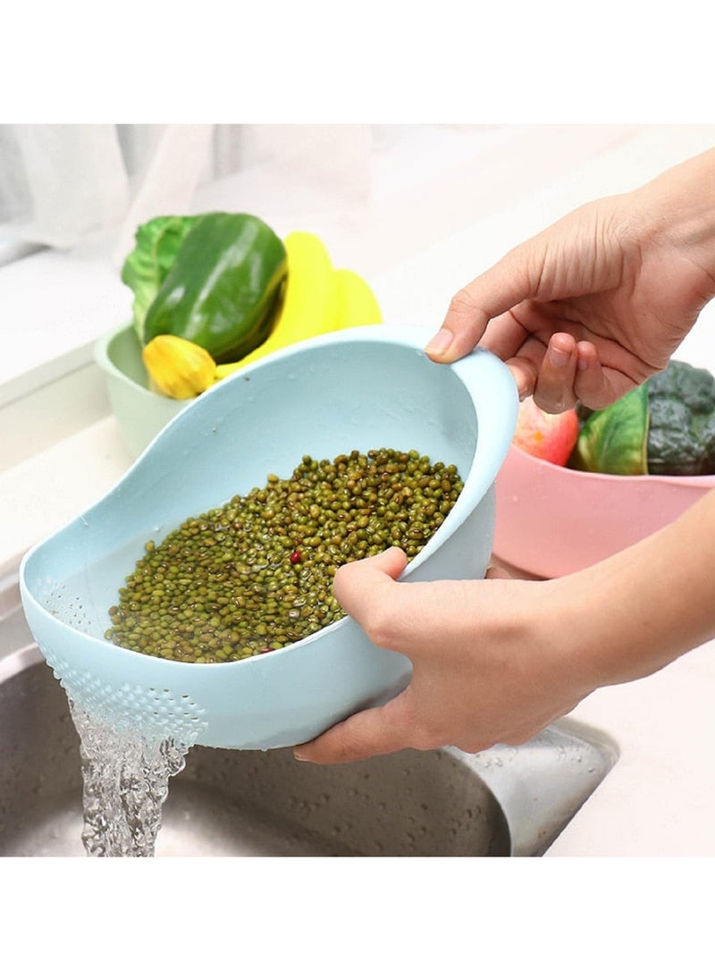 LIMITLESS 2PC Rice Washer Strainer Colander for Cleaning Vegetable, Fruit, Pasta, Steamer Basket, Effortless Rice Washing Colander & Drain Basket with Handles, White & Blue  - Image 5