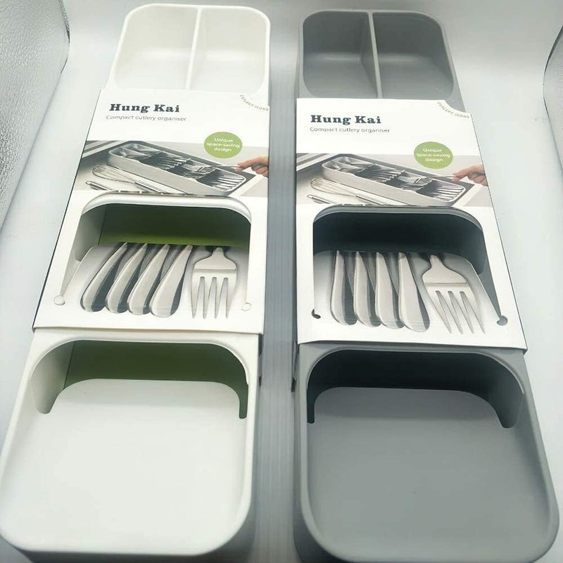ARTC Plastic Drawer Cutlery Organizer Tray Kitchen Storage Holder Rack for Cutlery Silverware Compact Cutlery Tray Spoon Cutlery Box (Beige) - Image 2