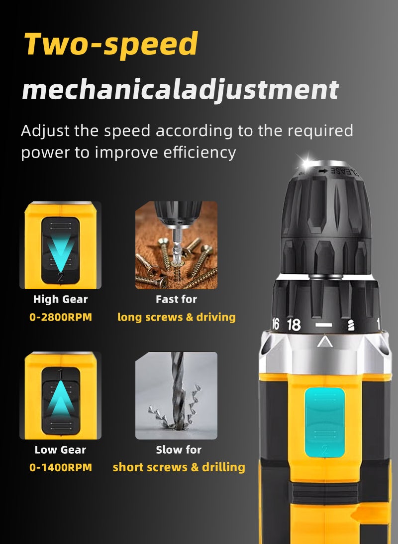 ULHYC 96V Cordless Drill, Electric Screwdriver, Combination Drill | 65 Nm High Torque, 25+1 Speed ​​Adjustment | Includes Two 1500mAh Batteries - Image 2