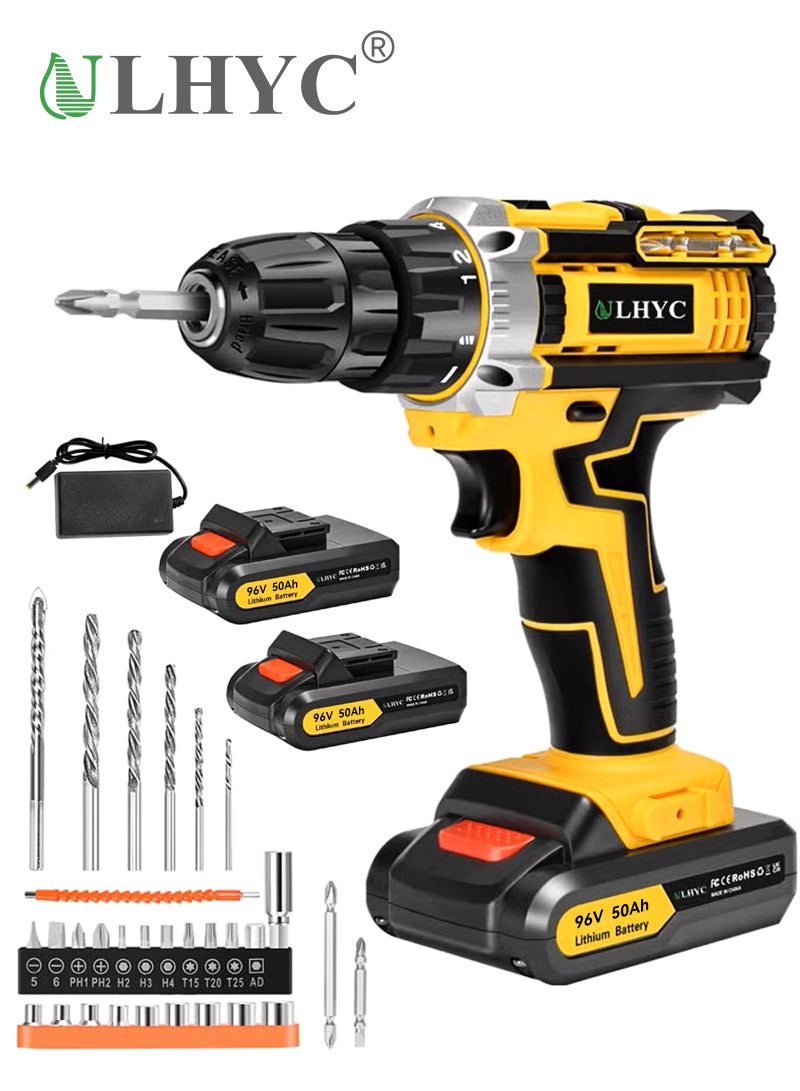 يو إل اتش واي سي مثقاب لاسلكي 96 فولت، مفك براغي كهربائي، مثقاب متعدد الاستخدامات | عزم دوران عالي 65 نيوتن متر، 25+1 سرعة قابلة للتعديل | يتضمن بطاريتين 1500 مللي أمبير/ساعة - Image 1