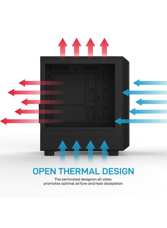ALSEYE حالة كمبيوتر برج متوسط Rams2.0 Micro-ATX/ITX MATX مع لوحة جانبية من الزجاج المقسى، تحكم ARGB، فلاتر غبار، دعم لمبرد CPU بارتفاع 180mm/بطاقة رسومات GPU بطول 305mm/مزود طاقة PSU بارتفاع 160mm، 6 مراوح 120mm، مشعاع علوي 240mm (أسود) - Image 5
