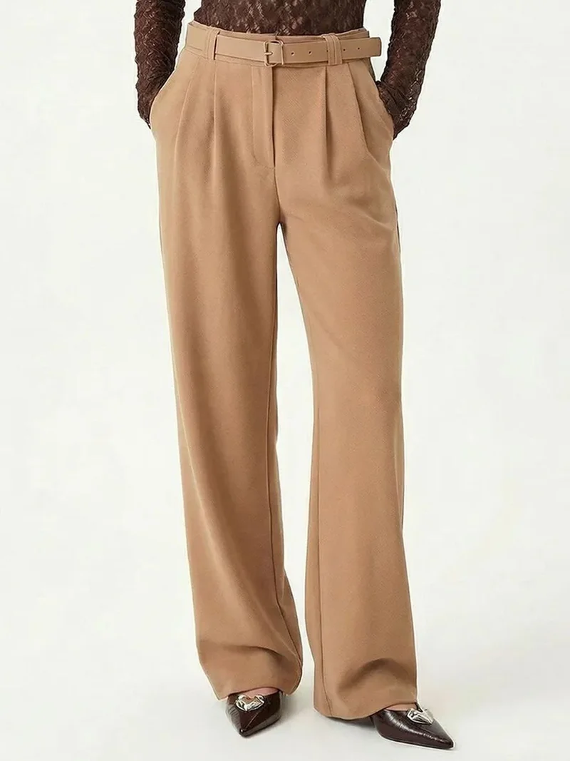 Happiness İstanbul ISTANBUL High Waist Wide Leg Trousers with Buckle