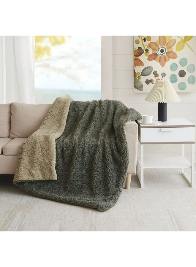 Mezoe Soft and Luxurious Comfortable Sherpa Throw Blanket Green 1 x 153 x 127 cm ALPACA 02