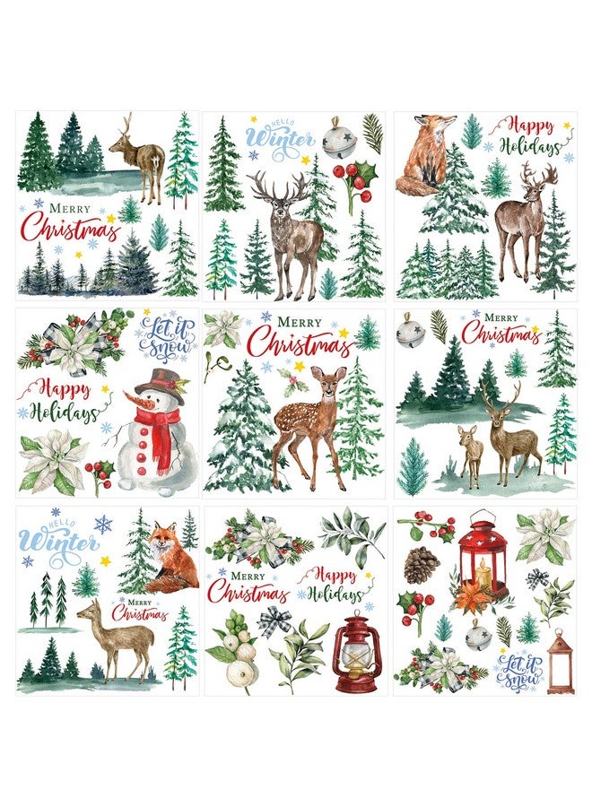 تيكيونايت ملصقات عيد الميلاد المجيد من TecUnite، 9 ورقات، قابلة للفرك واللصق، مناسبة للأعمال اليدوية والأثاث، ملصقات عيد الميلاد المجيد، ملصقات كلاسيكية قابلة للفرك واللصق، مناسبة لسجلات القصاصات المنزلية والحرف اليدوية، مقاس 5.5 × 5.7 بوصة (تصميم الغابات) - Image 1
