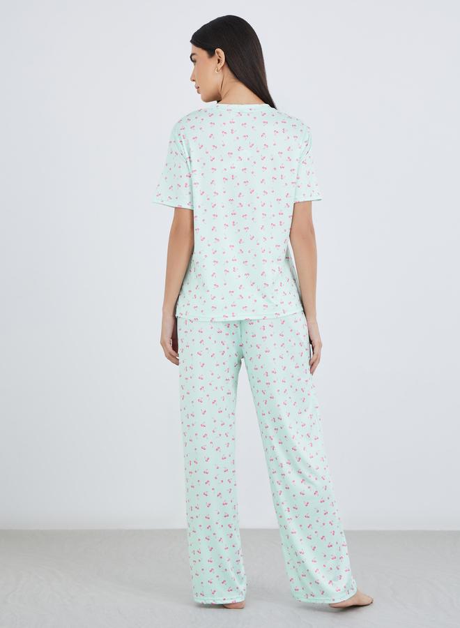 Take Two Cherry Print Short Sleeve T-Shirt and Pyjama Set - Image 5
