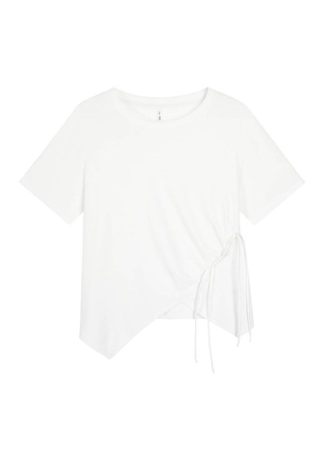 Generic - New Chinese Style National Style Buckle Tassel Split Short Sleeve T-shirt Women's Summer Chubby Girl Plus Size Design Skinny Top 63379 - Image 1