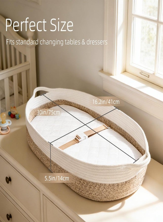 JVEOO Baby Changing Basket with Diaper Changing Pad, Breathable & Waterproof Dual-Cover Foldable Portable Travel Cotton Rope Baby Changing Mat for Dresser & Table Gift for Baby Shower - Image 5
