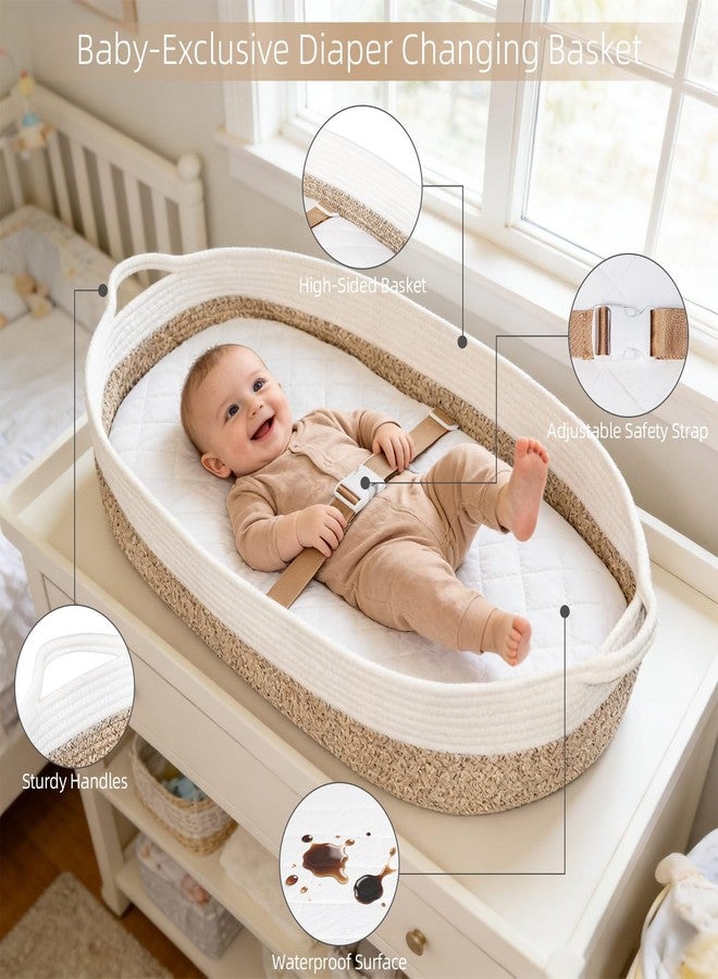 JVEOO Baby Changing Basket with Diaper Changing Pad, Breathable & Waterproof Dual-Cover Foldable Portable Travel Cotton Rope Baby Changing Mat for Dresser & Table Gift for Baby Shower - Image 2