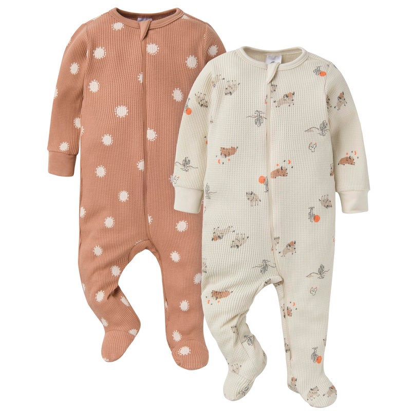 Gerber Baby Unisex 2-Pack 2-Way Zip Thermal Footed Sleep 'N Play, Buffalo, Newborn - Image 1