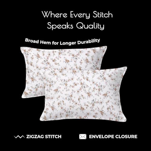 Plumora Cotton King Size Bedsheet 108x108 Super King, 100% Pure Cotton Bed Sheet with 2 Pillow Covers, 300 TC Soft Breathable Floral Design Bedding - (Cocoa Petals) - Image 2