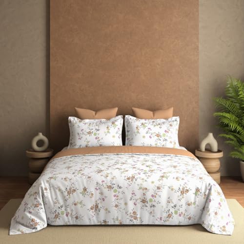 Plumora Cotton King Size Bedsheet 108x108 Super King, 100% Pure Cotton Bed Sheet with 2 Pillow Covers, 300 TC Soft Breathable Floral Design Bedding - (Cocoa Petals) - Image 1