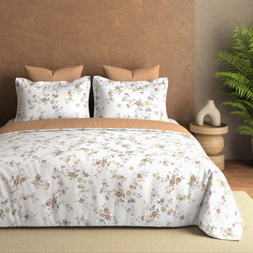 Plumora Cotton King Size Bedsheet 108x108 Super King, 100% Pure Cotton Bed Sheet with 2 Pillow Covers, 300 TC Soft Breathable Floral Design Bedding - (Cocoa Petals) - Image 5