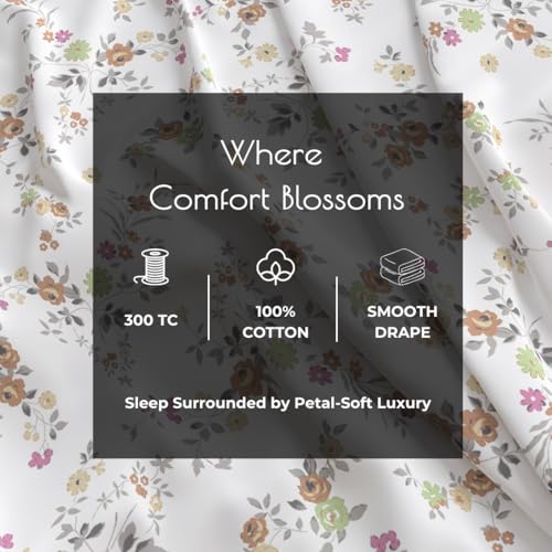 Plumora Cotton King Size Bedsheet 108x108 Super King, 100% Pure Cotton Bed Sheet with 2 Pillow Covers, 300 TC Soft Breathable Floral Design Bedding - (Cocoa Petals) - Image 3