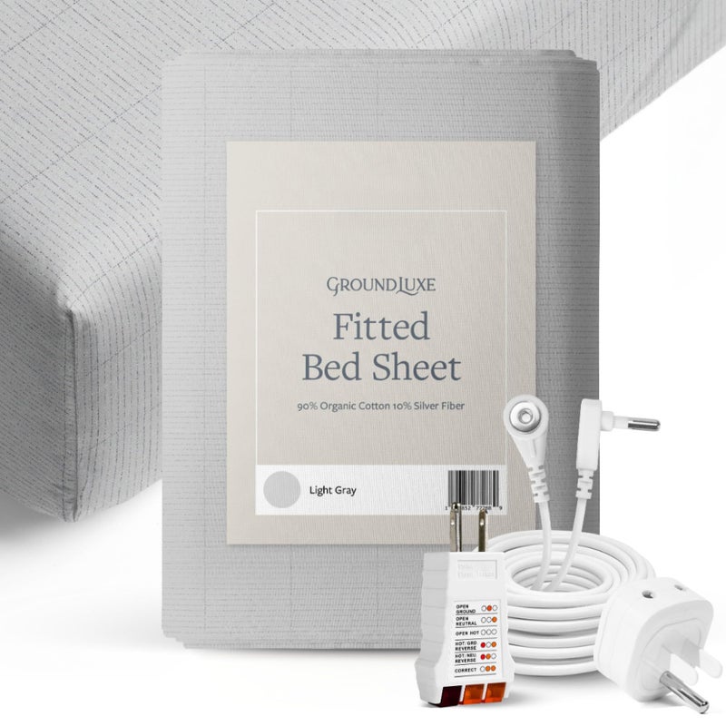 GroundLuxe Organic Fitted Grounding Sheet in Light Gray for a King Size Bed